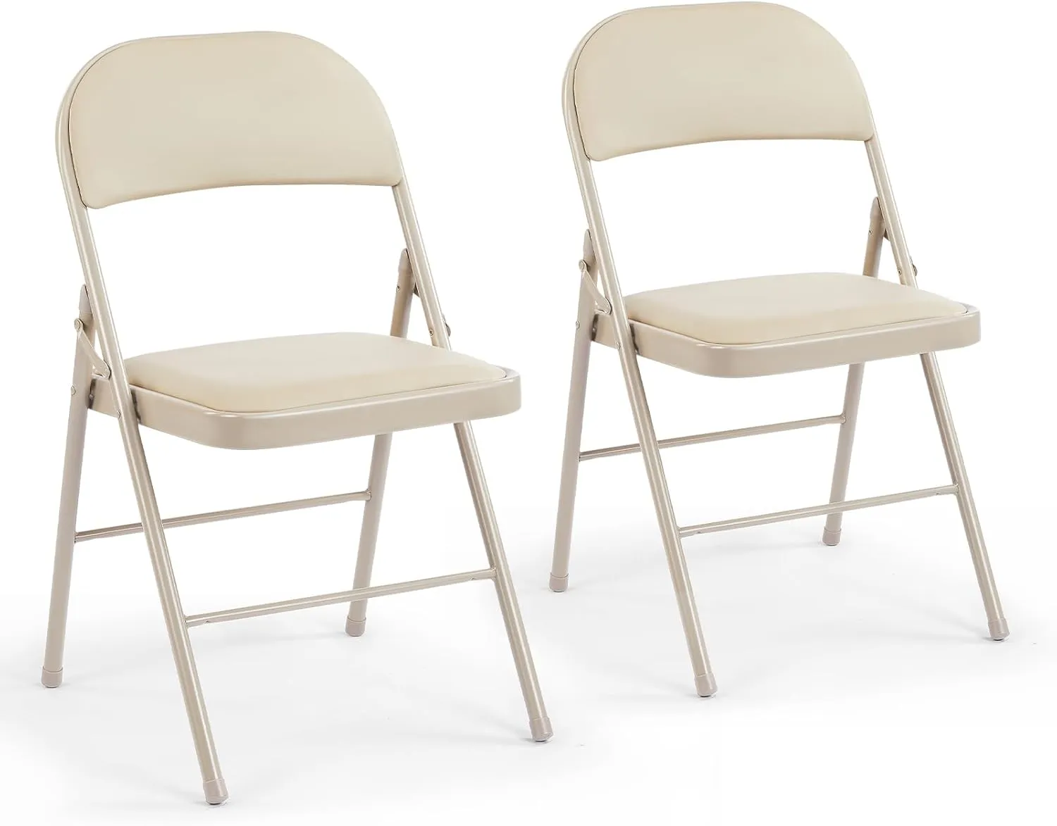 DUMOS 2 Pack Leather Padded Folding Chair, Indoor Outdoor Portable Stackable Commercial Seat with Steel Frame, Capacity for Home, Office, Party, Comfy, Kahki