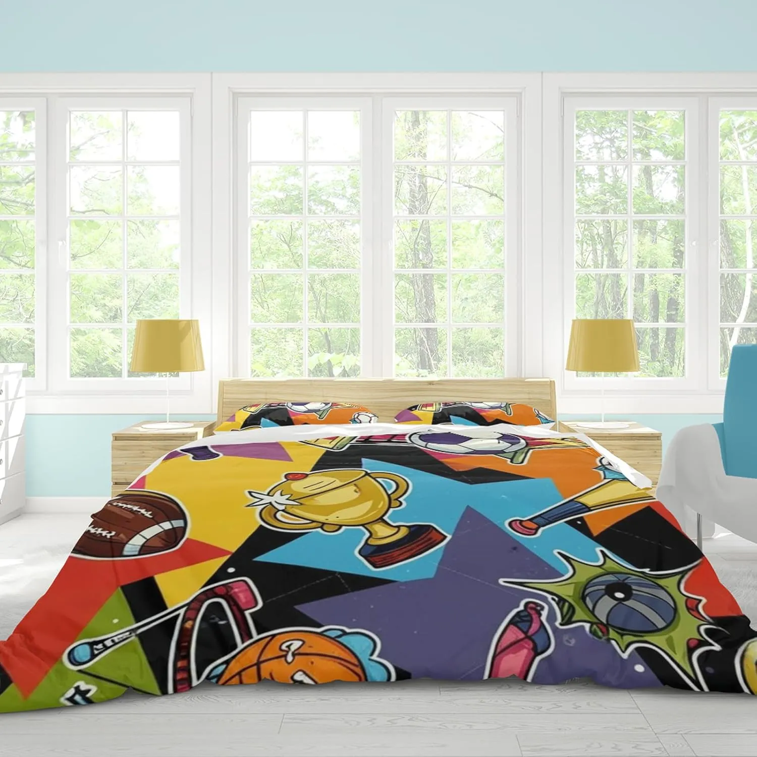 Duvet Cover Twin Size, Soccer Duvet Cover Set for boys Kids Teens, Football Comforter Cover Set with Zipper, 3 Piece Sports Soccer Pattern Soft Microfiber Bedding Set with 2 Pillowcases (B, Twin)