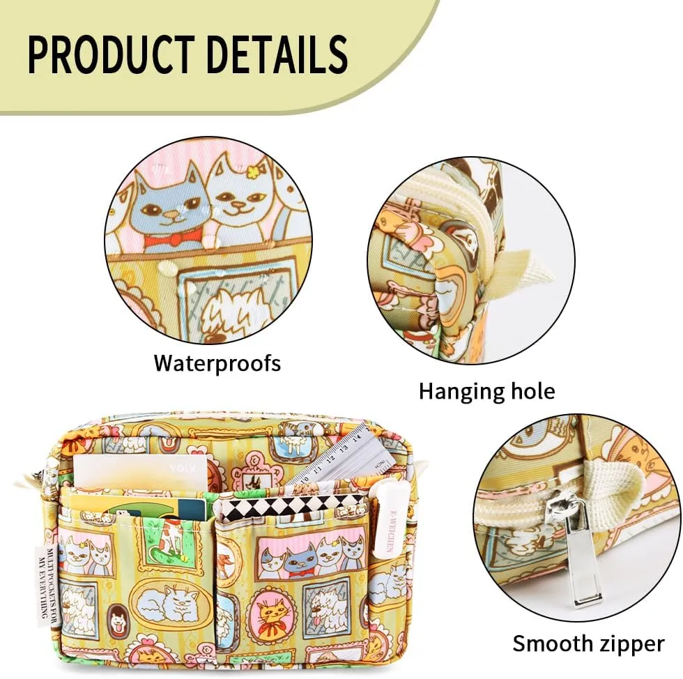 E-WEICHEN Multiple Pockets Portfolio Organizer with Zippered, Makeup Bag Travel Essentials for Women, Simple Waterproof Stationery Pencil Pouch Bag for Journal Office Art Supplies.Photo Frame