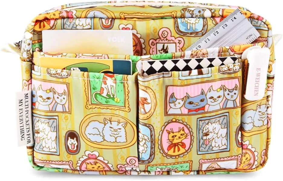 E-WEICHEN Multiple Pockets Portfolio Organizer with Zippered, Makeup Bag Travel Essentials for Women, Simple Waterproof Stationery Pencil Pouch Bag for Journal Office Art Supplies.Photo Frame