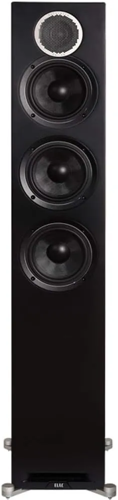 ELAC Debut Reference 5.25" Floorstanding Speakers, Black Baffle, Walnut Cabinet, Pair with SPW-15FT-P 15 Foot Pair of Sensible Speaker Wires and Signature Series Microfiber Cloth