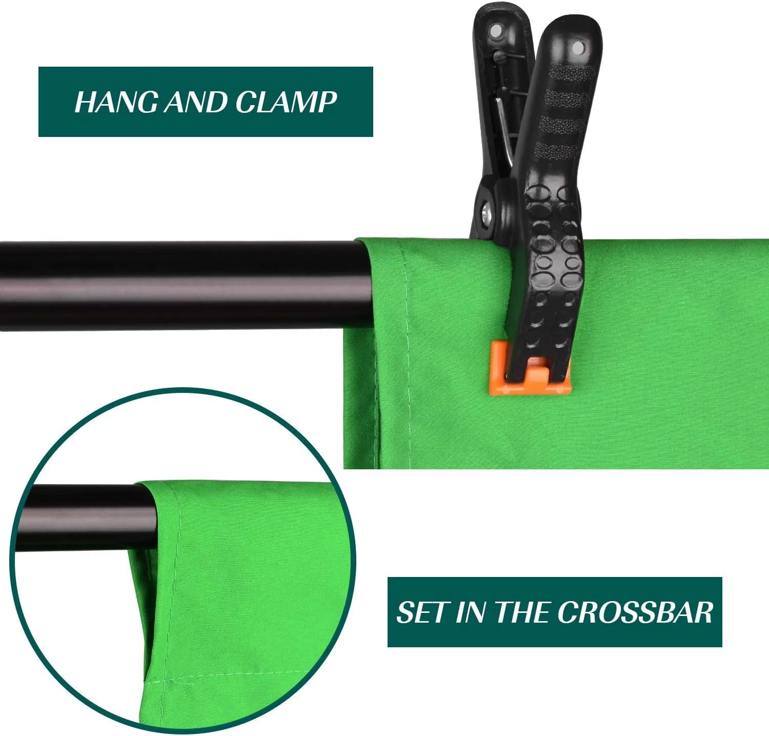 EMART 5x7ft Green Screen Backdrop, Polyester Wrinkle-Resistant Curtain Fabric, Chroma-Key greenscreen Cloth Sheet for Zoom, Including 2 Spring Clamps Suitable for Photoshoot, Interview, Live Stream