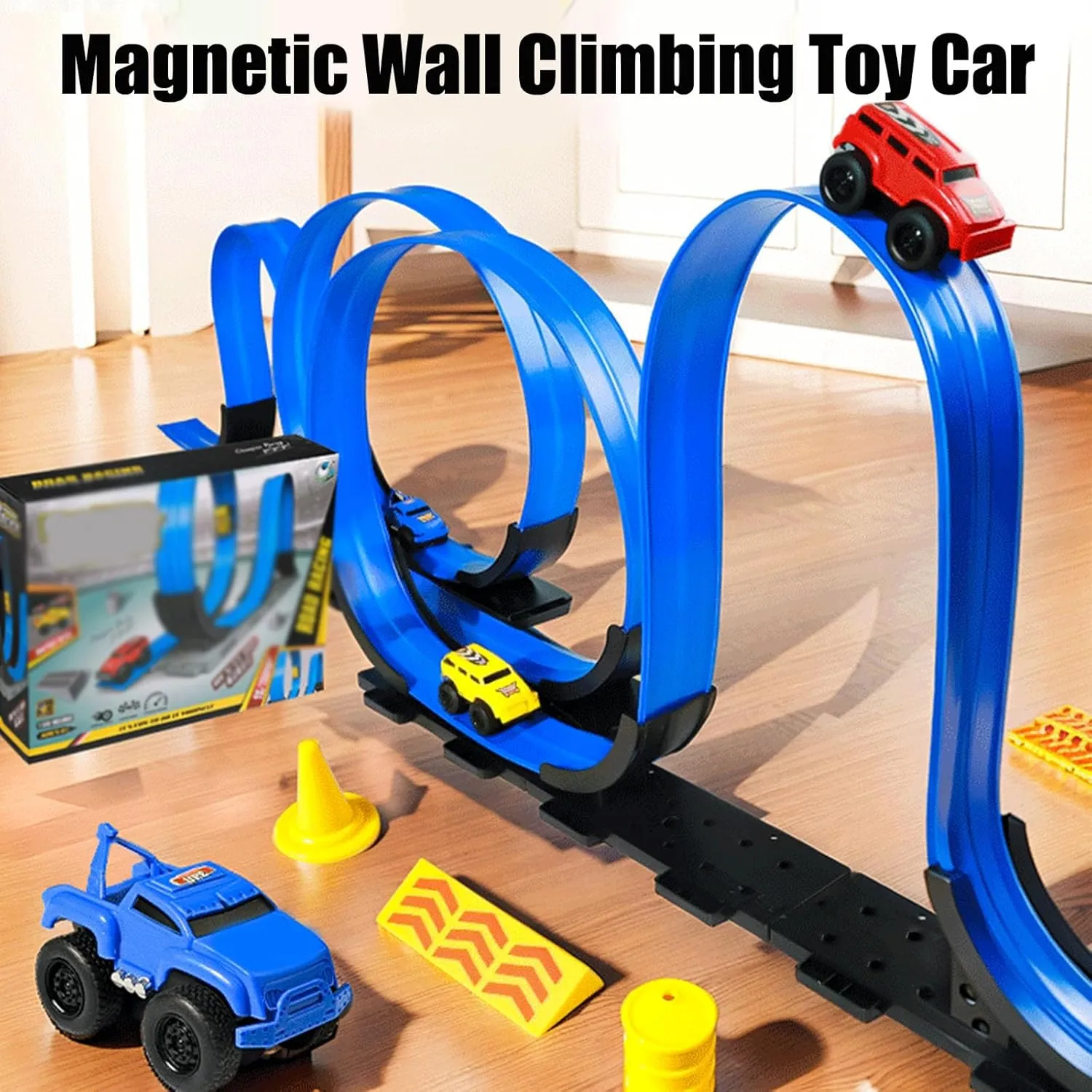 Emboadlie Magnetic Wall Climbing Toy Car, Cars That Drive on Walls and Ceiling, Climbing Wall Toy Car, Magnetic Wall Climbing Car (33in Track   One Car)