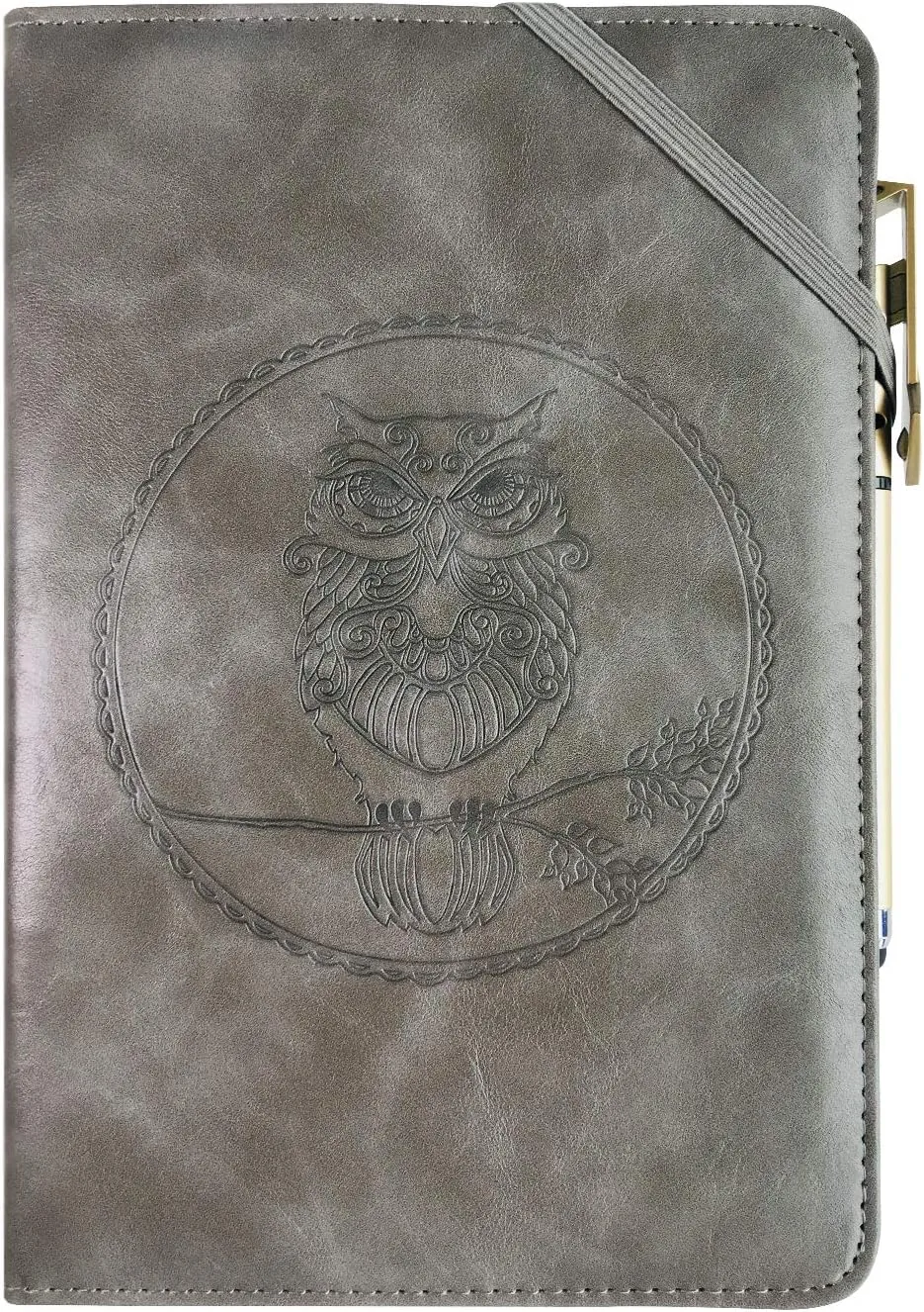 Embossed Faux Leather Journal Gift Set, Refillable Writing Journal for Writers Travel Journal Lined Personal Diary 6x8.75 Notebook, A5 (Owl)