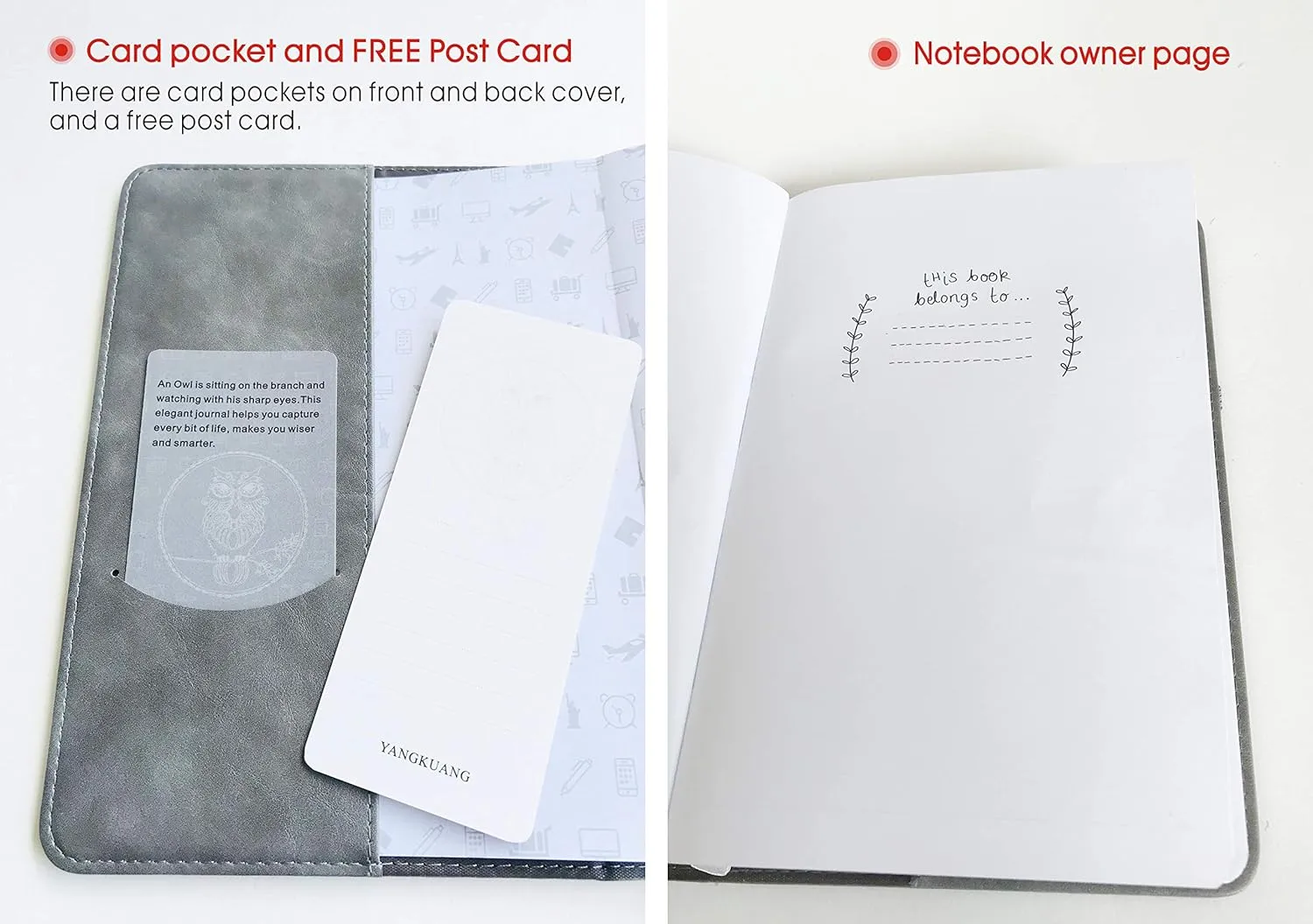 Embossed Faux Leather Journal Gift Set, Refillable Writing Journal for Writers Travel Journal Lined Personal Diary 6x8.75 Notebook, A5 (Owl)