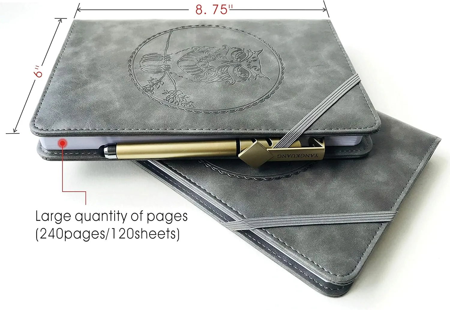 Embossed Faux Leather Journal Gift Set, Refillable Writing Journal for Writers Travel Journal Lined Personal Diary 6x8.75 Notebook, A5 (Owl)