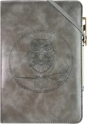 Embossed Faux Leather Journal Gift Set, Refillable Writing Journal for Writers Travel Journal Lined Personal Diary 6x8.75 Notebook, A5 (Owl)