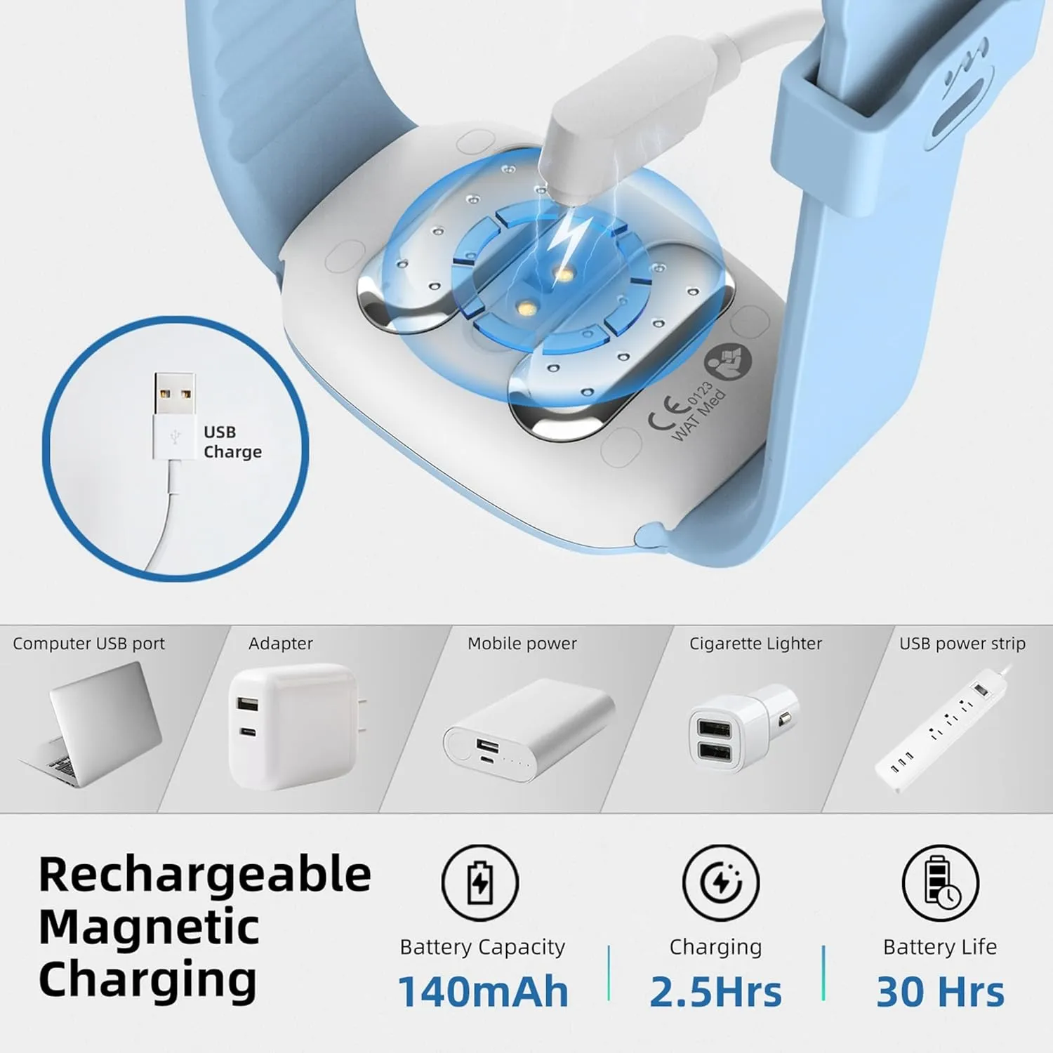EmeTerm Fashion FDA-Cleared Relieve Nausea Electrode Stimulator Morning Sickness Motion Travel Sickness Vomit Relief Rechargeable No Gel Drug Free Wrist Bands Without Side Effects FSA/HSA Eligible