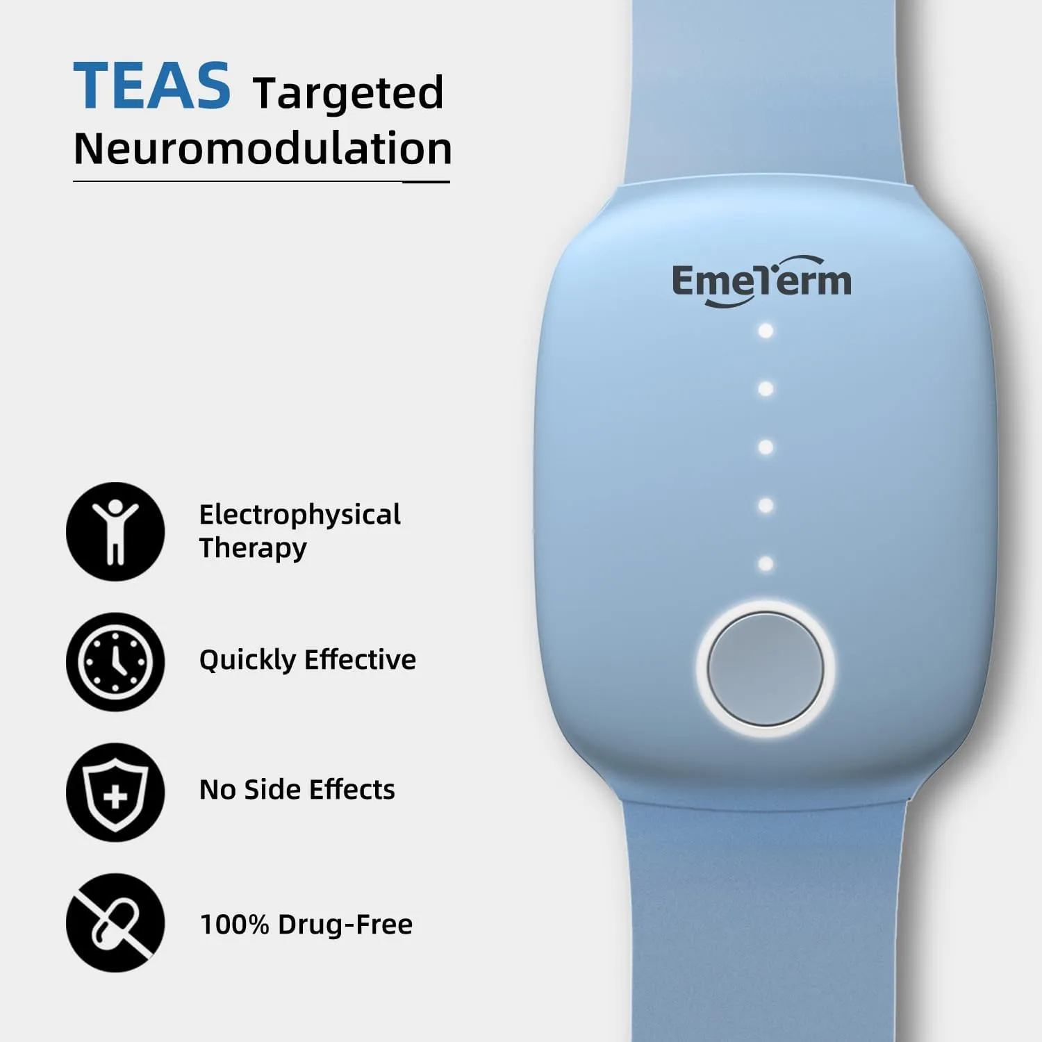 EmeTerm Fashion FDA-Cleared Relieve Nausea Electrode Stimulator Morning Sickness Motion Travel Sickness Vomit Relief Rechargeable No Gel Drug Free Wrist Bands Without Side Effects FSA/HSA Eligible