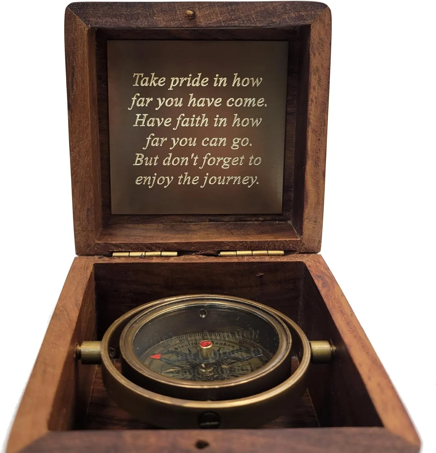 Engraved Compass Personalized in Wood Box | Antique Brass Desk Compass Gifts for Men, Him, Son, Grandson, Teen Boys for Graduation, Baptism, Confirmation, Leadership