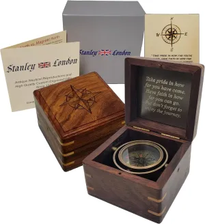 Engraved Compass Personalized in Wood Box | Antique Brass Desk Compass Gifts for Men, Him, Son, Grandson, Teen Boys for Graduation, Baptism, Confirmation, Leadership