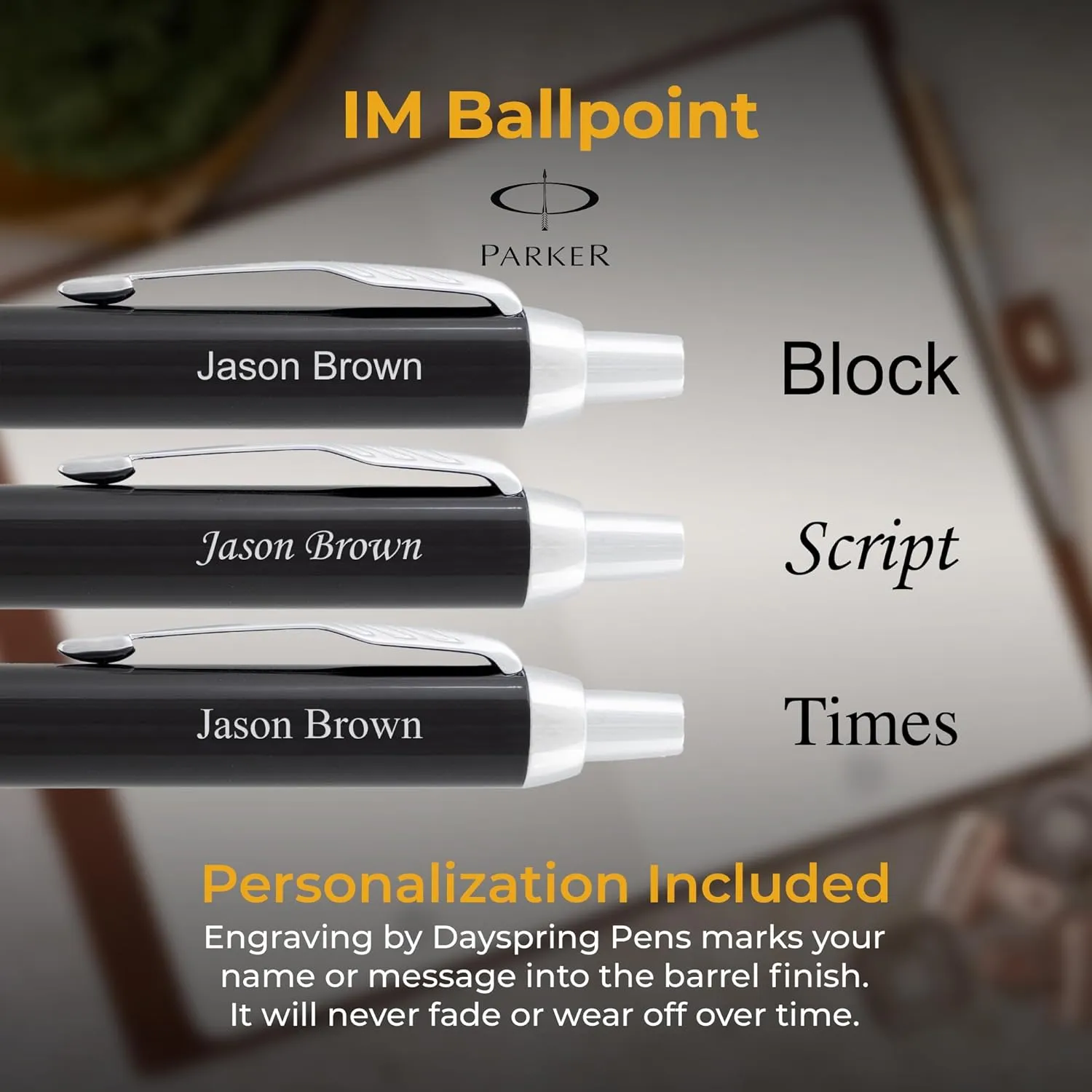 Engraved Parker IM Click-Action Ballpoint Pen in Black Lacquer with Chrome Trim. Personalized Professional Gift for Any Occasion with Custom Engraving