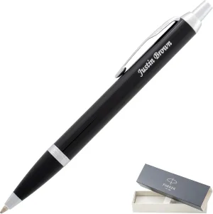 Engraved Parker IM Click-Action Ballpoint Pen in Black Lacquer with Chrome Trim. Personalized Professional Gift for Any Occasion with Custom Engraving