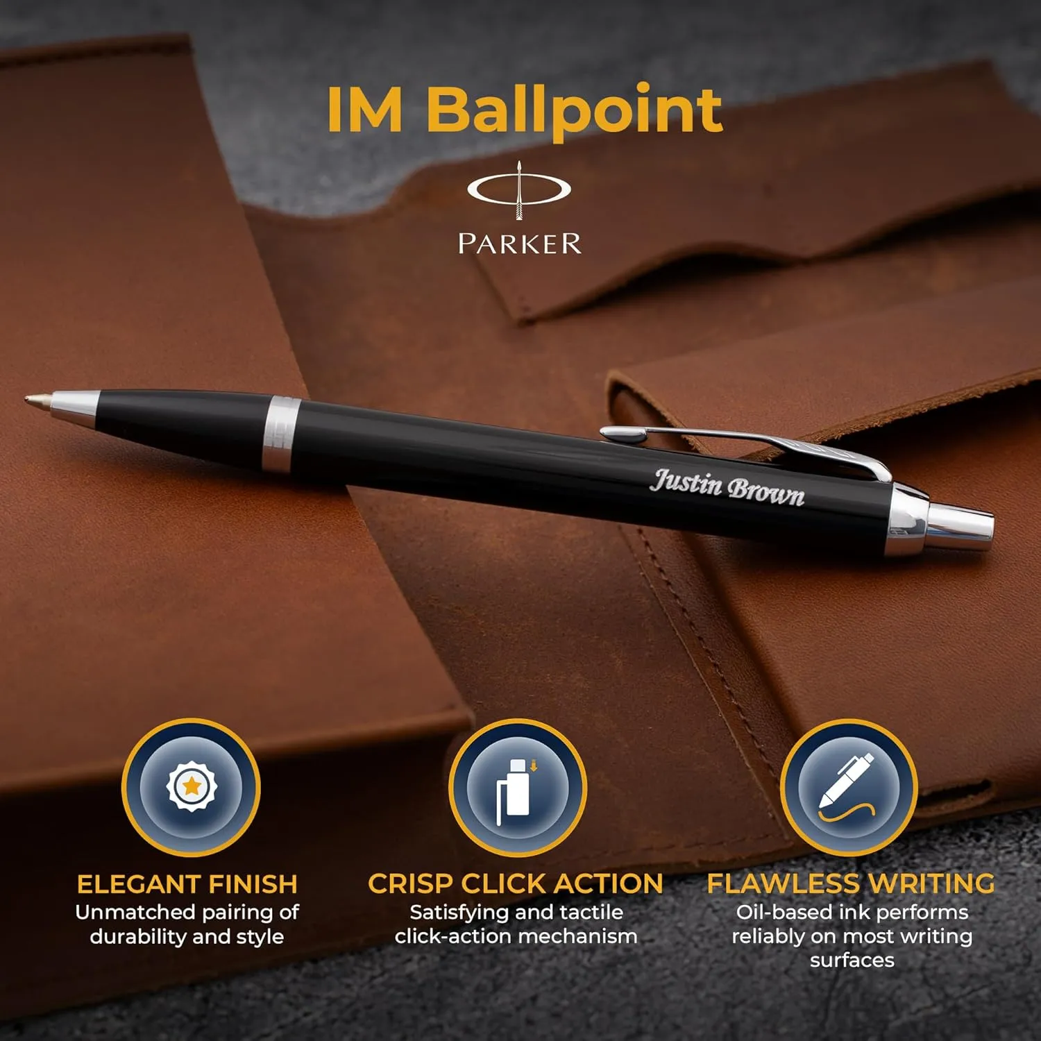 Engraved Parker IM Click-Action Ballpoint Pen in Black Lacquer with Chrome Trim. Personalized Professional Gift for Any Occasion with Custom Engraving
