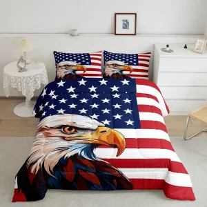 Erosebridal American Flag Bedding Set, Eagle Comforter Set Twin Size for Kids Teens Adult, United States Quilted Duvet Boys USA Federations Stars Stripe Down Comforter, Blue Red and White