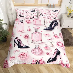 Erosebridal Bow High Heel Duvet Cover King for Women Bows Gift,Aesthetic Silk Bows Comforter Cover Glitter Make Up Fashion Bedding Set for Girls Dreamy Room Decor,Modern Quilt Cover