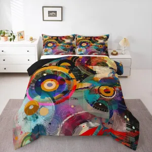 Erosebridal Music Recordings Bedding Set,Vintage 70s 80s Comforter Set King Size for Kids Teens Adults,Vinyl Records Comforter for All Season,Music Lovers Quilt Set