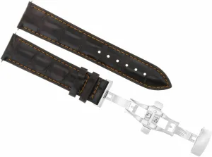Ewatchparts 18mm Leather Watch Band Strap Compatible With Tag Heuer F1 Formula Deployment Clasp Dark Brown With Orange Stitching