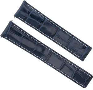 Ewatchparts 18mm Premium Leather Watch Band Strap Compatible With Tag Heuer Carrera Aquaracer Formula Blue With White Stitching