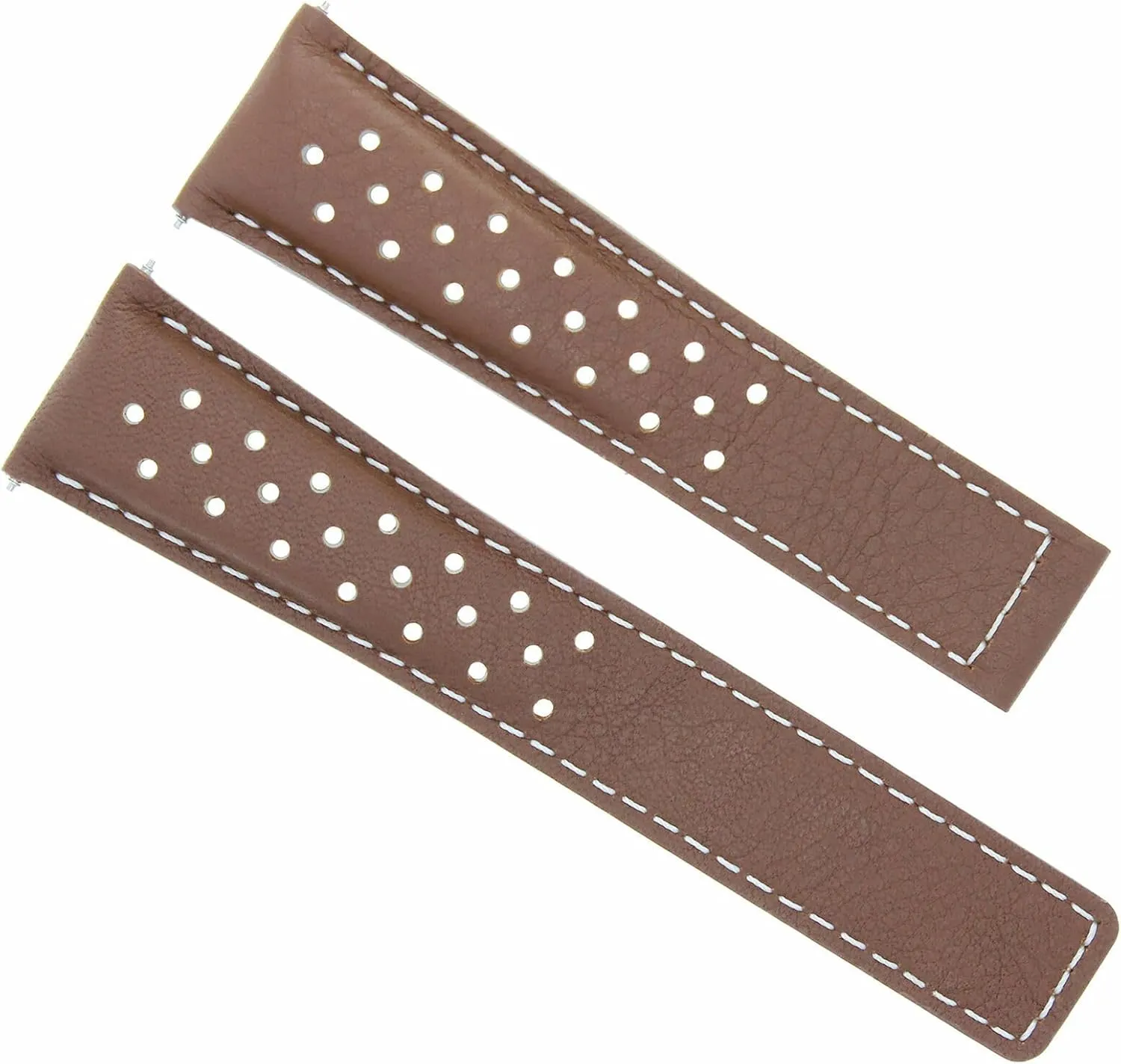 Ewatchparts 19mm Leather Watch Band Strap Compatible With Tag Heuer Carrera Monaco Twin Time War211A Light Brown With White Stitching