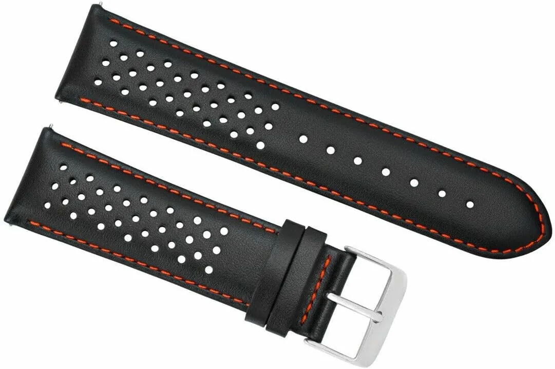 Ewatchparts 19mm Leather Watch Band Strap Compatible With Tag Heuer Carrera Perforated Quick Release Black