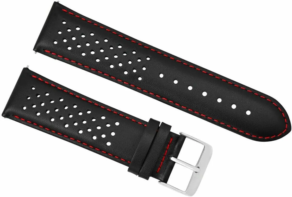 Ewatchparts 19mm Leather Watch Band Strap Compatible With Tag Heuer Carrera Perforated Quick Release Black