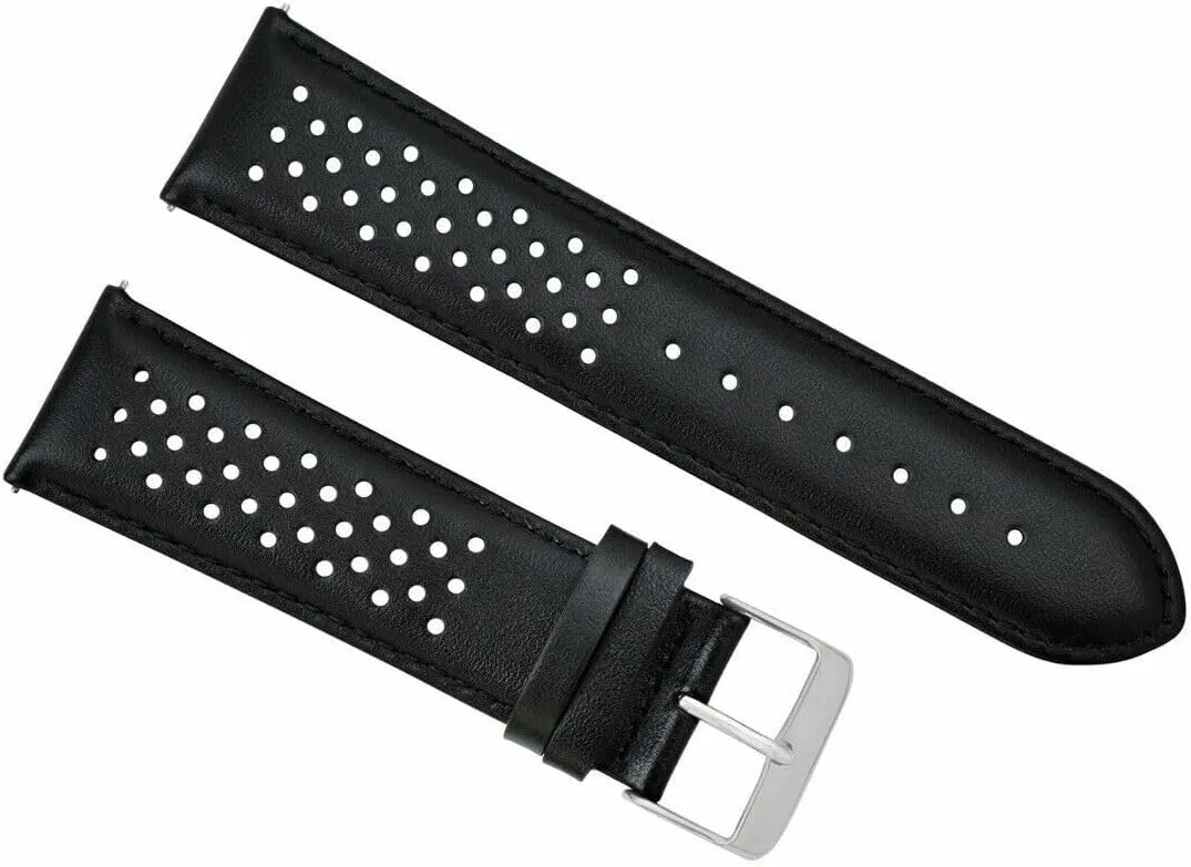 Ewatchparts 19mm Leather Watch Band Strap Compatible With Tag Heuer Carrera Perforated Quick Release Black
