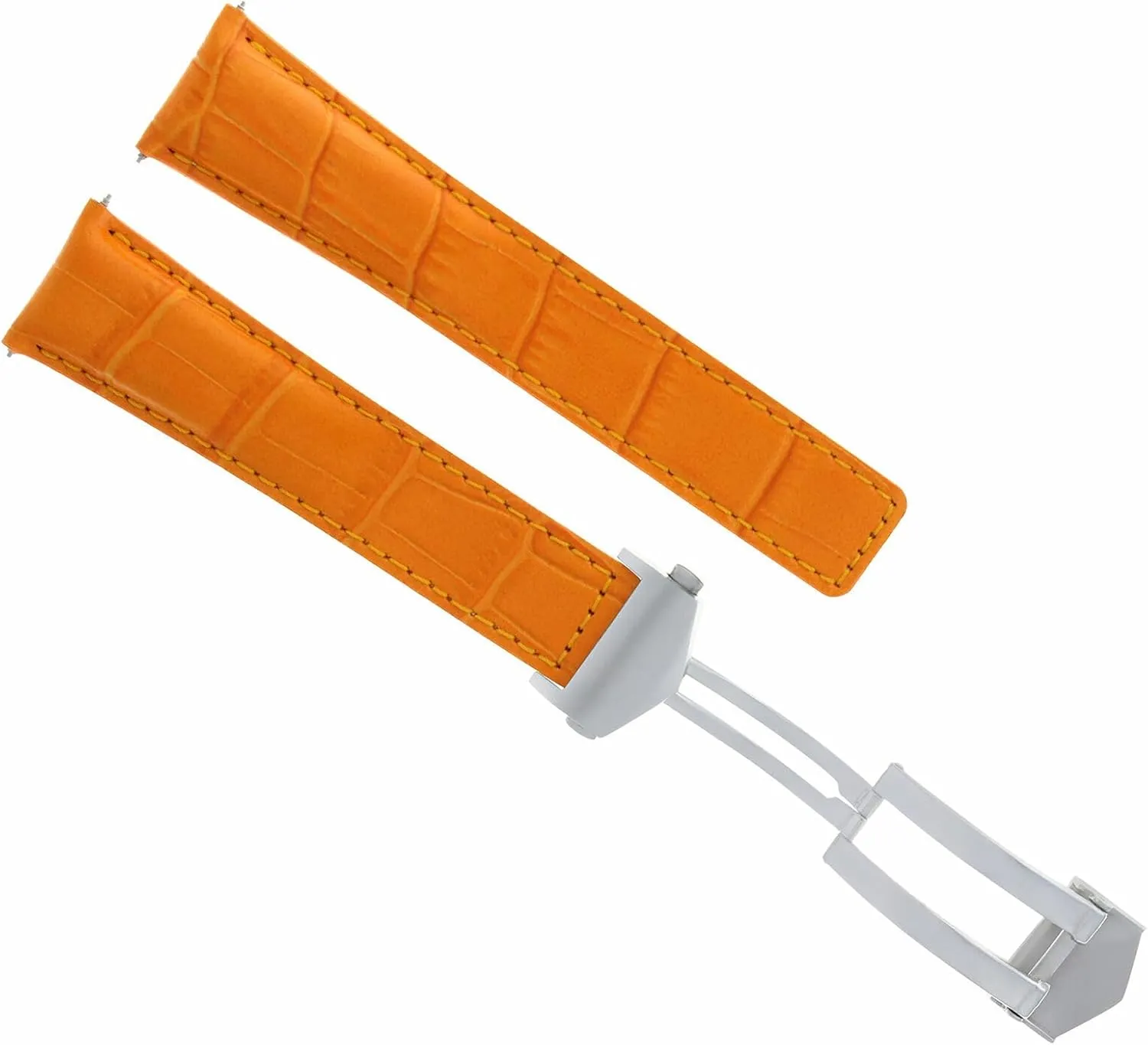Ewatchparts 19mm Leather Watch Band Strap Deployment Clasp Compatible With Tag Heuer Carrera Twin Time Calibre 7 Orange 3TC