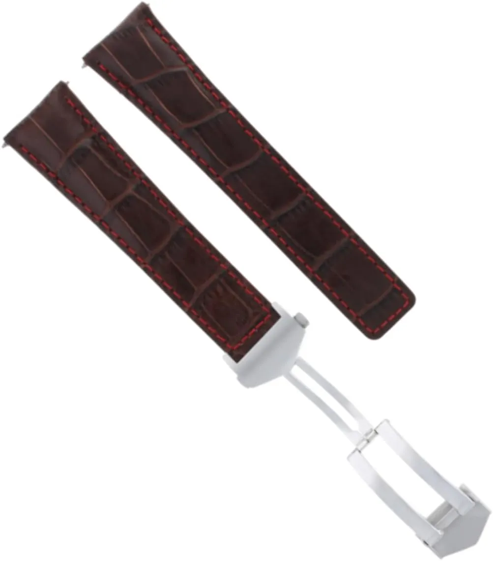 Ewatchparts 20mm Leather Watch Band Strap Compatible With Oris Artix Sport Chronograph Brown With Red Stitching