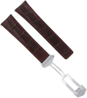 Ewatchparts 20mm Leather Watch Band Strap Compatible With Oris Artix Sport Chronograph Brown With Red Stitching