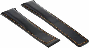 Ewatchparts 20mm Leather Watch Band Strap Compatible With Tag Heuer Carrera Calibre16 CV2014 Black With Orange Stitching