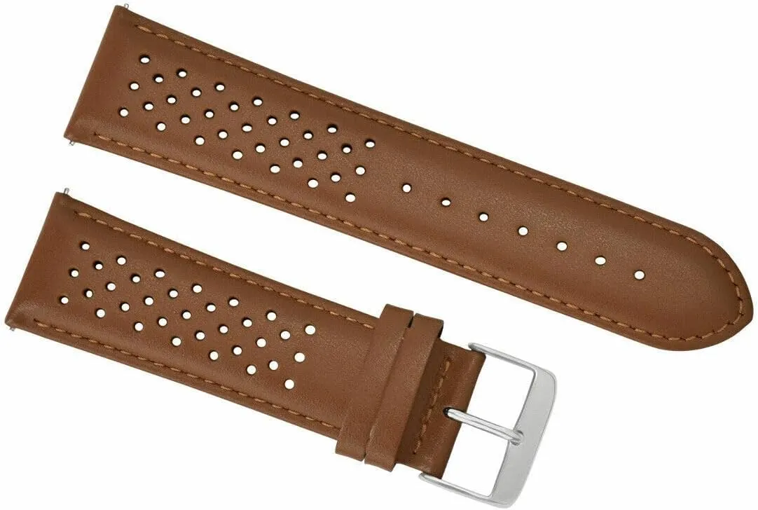 Ewatchparts 20mm Leather Watch Band Strap Compatible With Tag Heuer Carrera Perforated Quick Release Tan