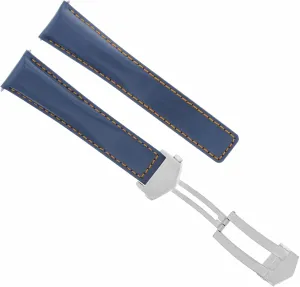 Ewatchparts 20mm Smooth Leather Watch Band Strap Compatible With Tag Heuer Carrera Calibre CV2010 Blue With Orange Stitching
