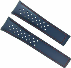 Ewatchparts 22mm Leather Watch Band Strap Compatible With Tag Heuer Carerra Monaco F1 Perforated Blue