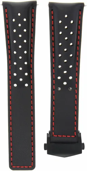 Ewatchparts 22mm Leather Watch Band Strap Compatible With Tag Heuer Carrera Calibre 16 36 Black Red Perforated