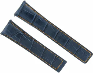 Ewatchparts 22mm Leather Watch Band Strap Compatible With Tag Heuer Carrera Calibre 1887 Spacex Blue With Orange Stitching