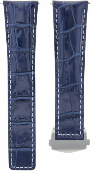 Ewatchparts 22mm Leather Watch Band Strap Compatible With Tag Heuer Carrera Chrono Blue With White Stitching FC-5037-39-40