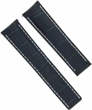 Ewatchparts 22mm Leather Watch Band Strap Compatible With Tag Heuer Carrera Monaco Watch 22/20mm Blue With White Stitching