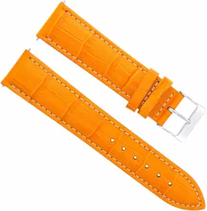 Ewatchparts 22mm Leather Watch Band Strap Compatible With Tag Heuer Monaco Carrera Orange With White Stitching
