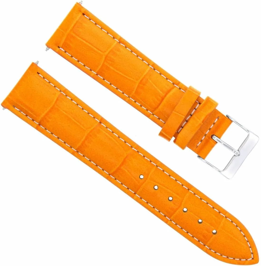 Ewatchparts 22mm Leather Watch Band Strap Compatible With Tag Heuer Monaco Carrera Orange With White Stitching