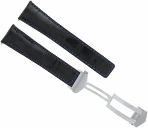 Ewatchparts 22mm Leather Watch Band Strap Deployment Clasp Compatible With Tag Heuer Monaco Calibre Black