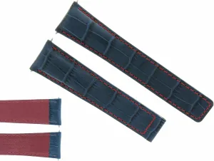 Ewatchparts 22mm Monaco Leather Watch Band Strap Compatible With Tag Heuer Caw2111.FC6183 Blue Red