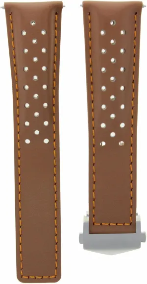 Ewatchparts Leather Watch Band Strap Clasp 22mm Compatible With Tag Heuer Monaco F1 Tan Orange Perforated