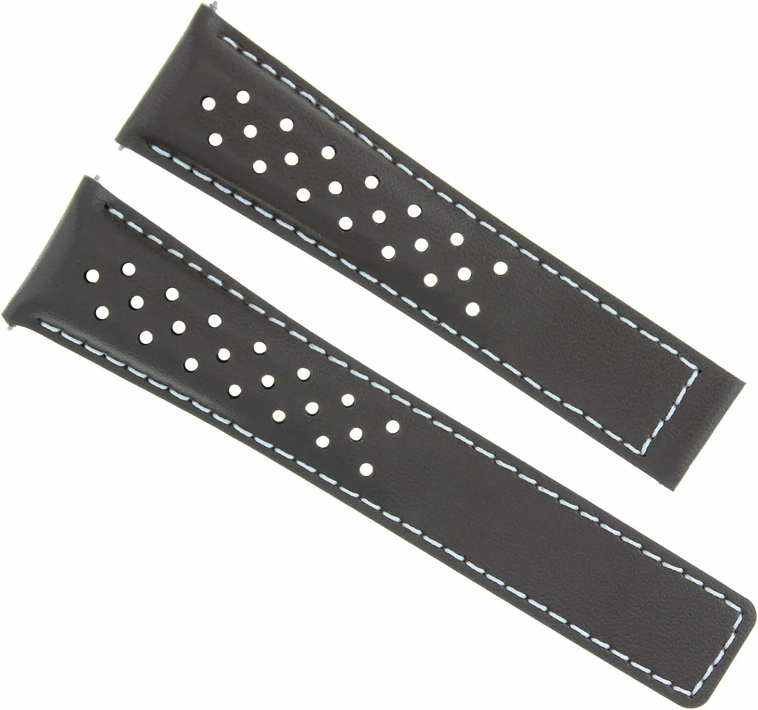 Ewatchparts Leather Watch Band Strap Smooth 20mm Compatible With Tag Heuer Carrera CV2010 CV2013 Brown With White Stitching