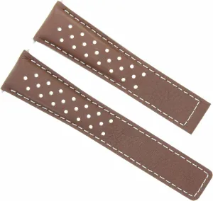 Ewatchparts Leather Watch Strap 19mm Compatible With Tag Heuer Carrera Watch Deployment Clasp Tan With White Stitching