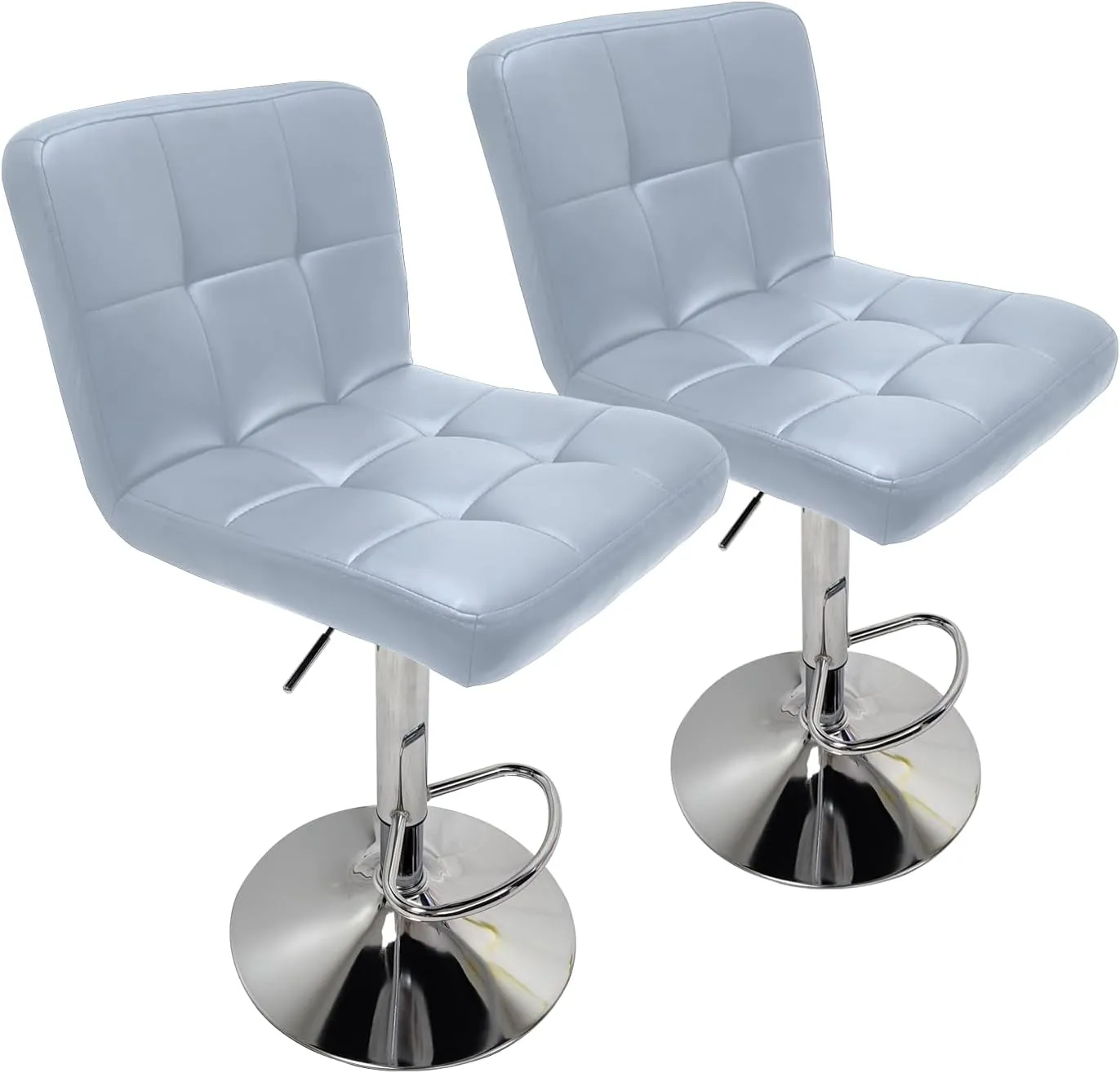Extra Large Faux Leather Barstools Set of 2 - Adjustable Counter Height Armless Chairs with Larger Base, Swivel Stool for Bar, Living Room, Dining Room - Grey