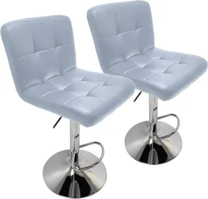 Extra Large Faux Leather Barstools Set of 2 - Adjustable Counter Height Armless Chairs with Larger Base, Swivel Stool for Bar, Living Room, Dining Room - Grey