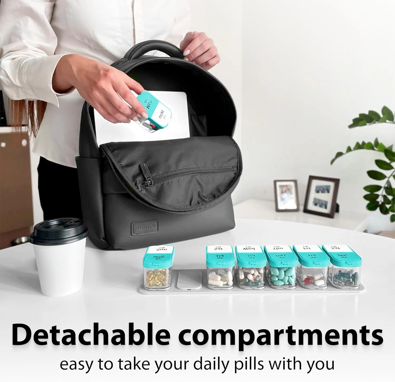 Extra Large Weekly Pill Organizer - XL Vitamin Holder with 7 Detachable AM PM Compartments - Portable Medicine Dispenser for Home and Travel, Big Supplement Container for Weekly or Daily Use, Mint