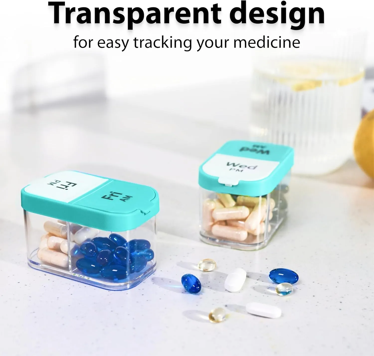 Extra Large Weekly Pill Organizer - XL Vitamin Holder with 7 Detachable AM PM Compartments - Portable Medicine Dispenser for Home and Travel, Big Supplement Container for Weekly or Daily Use, Mint