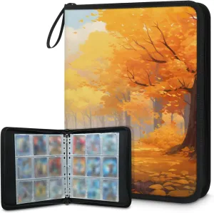 Fall Leaves 3 Ring Trading Zipper Binder Strap, Trading Card Binder 9 Pocket, 900 Pockets Card Holder with 50 Removable Sleeves for Game Cards